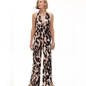 NWT Diane von Furstenberg Halter Leopard Jumpsuit size L